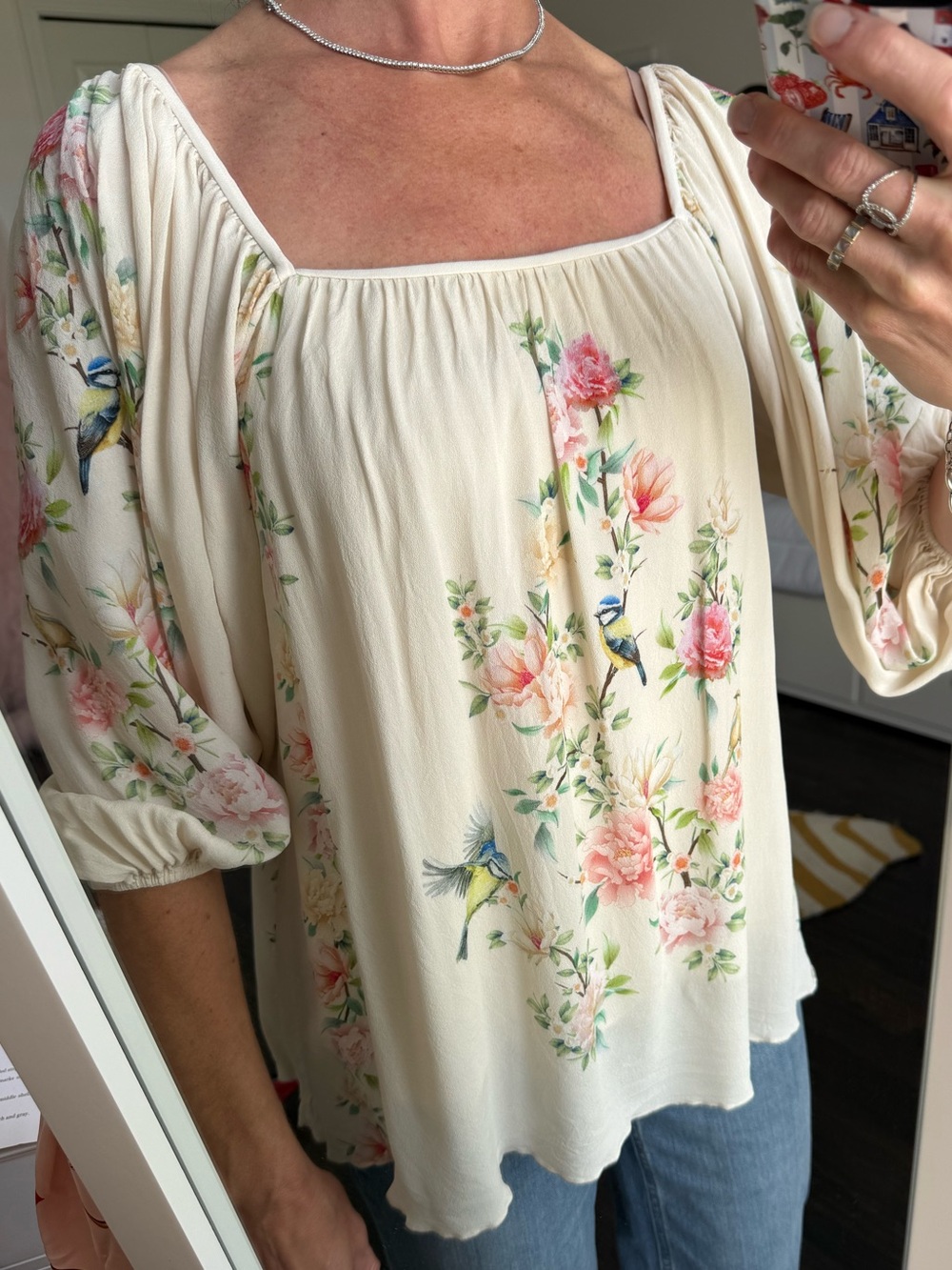 Johnny Was Byrdie Floral Bird Blouse XS Cottagecore Romantic Boho